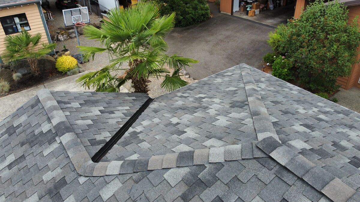 Ridge & hip detail — Pierce County, WA roofing project by Zenith Construction